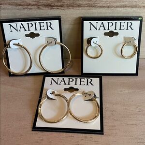 Napier Gold-Tone Hoop Earring Trio Set